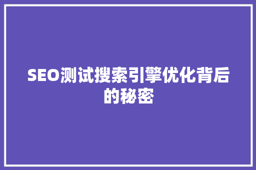 SEO测试搜索引擎优化背后的秘密