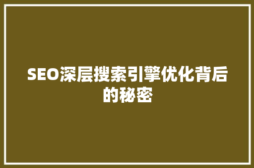 SEO深层搜索引擎优化背后的秘密