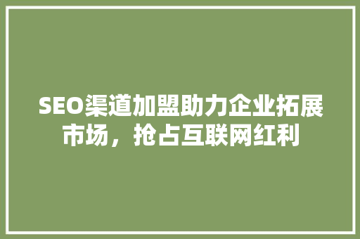 SEO渠道加盟助力企业拓展市场，抢占互联网红利