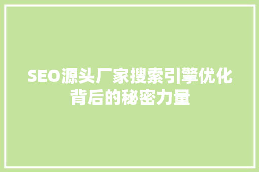 SEO源头厂家搜索引擎优化背后的秘密力量