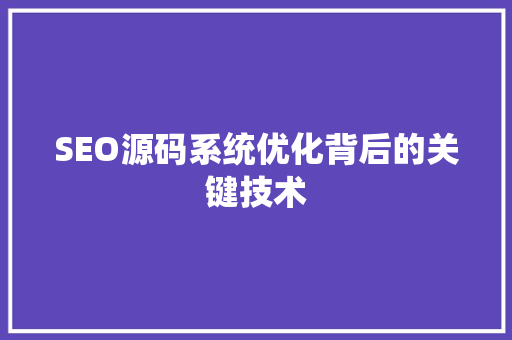 SEO源码系统优化背后的关键技术