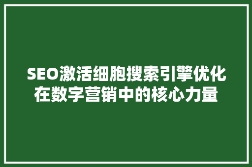 SEO激活细胞搜索引擎优化在数字营销中的核心力量