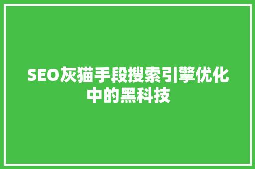 SEO灰猫手段搜索引擎优化中的黑科技