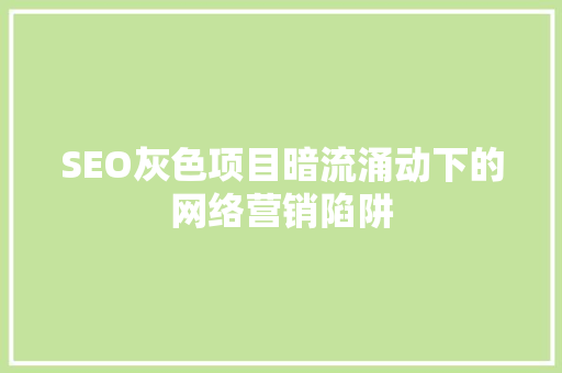 SEO灰色项目暗流涌动下的网络营销陷阱