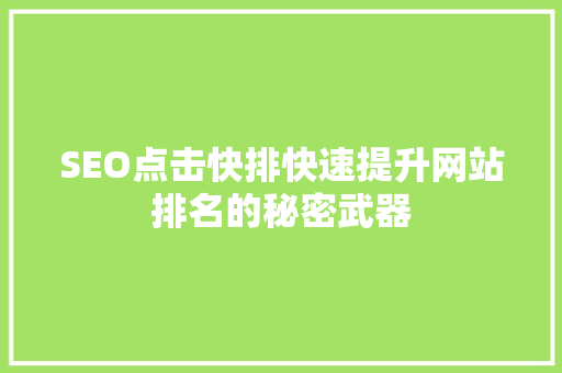 SEO点击快排快速提升网站排名的秘密武器