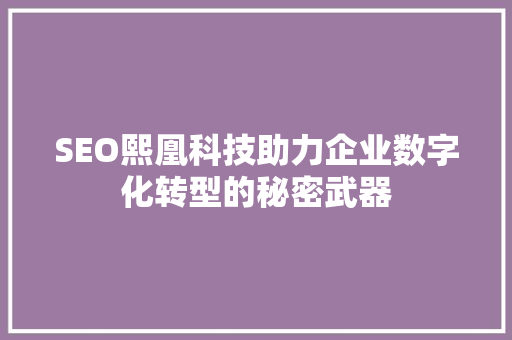 SEO熙凰科技助力企业数字化转型的秘密武器