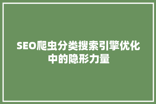 SEO爬虫分类搜索引擎优化中的隐形力量