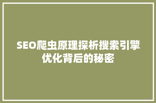 SEO爬虫原理探析搜索引擎优化背后的秘密