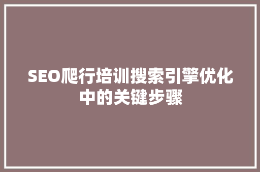 SEO爬行培训搜索引擎优化中的关键步骤