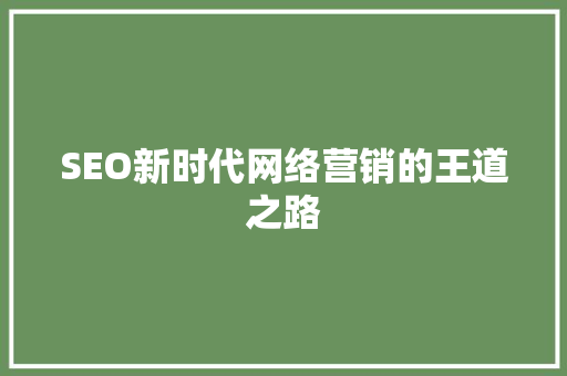 SEO新时代网络营销的王道之路