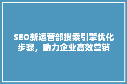 SEO新运营部搜索引擎优化步骤，助力企业高效营销