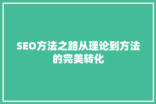 SEO方法之路从理论到方法的完美转化