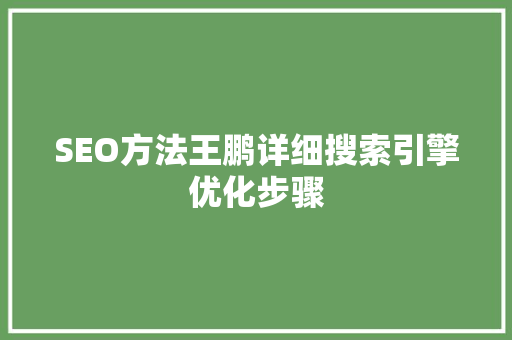 SEO方法王鹏详细搜索引擎优化步骤