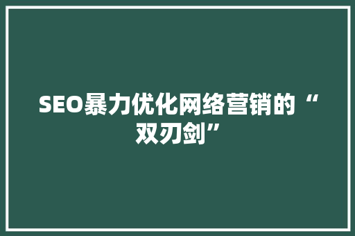 SEO暴力优化网络营销的“双刃剑”