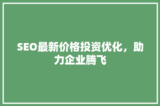 SEO最新价格投资优化，助力企业腾飞