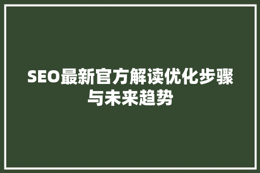 SEO最新官方解读优化步骤与未来趋势