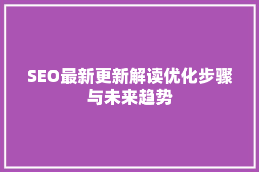 SEO最新更新解读优化步骤与未来趋势