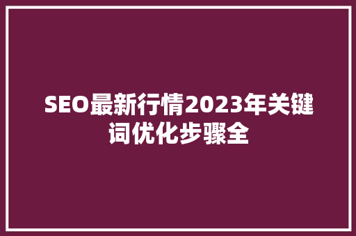 SEO最新行情2023年关键词优化步骤全