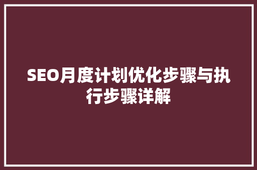 SEO月度计划优化步骤与执行步骤详解