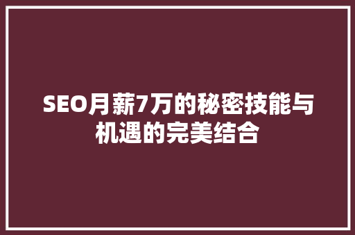 SEO月薪7万的秘密技能与机遇的完美结合