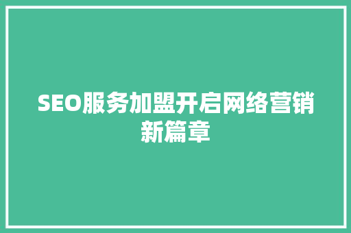 SEO服务加盟开启网络营销新篇章