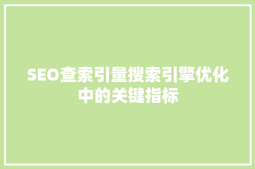 SEO查索引量搜索引擎优化中的关键指标