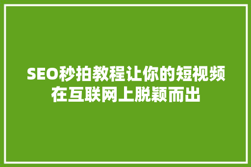 SEO秒拍教程让你的短视频在互联网上脱颖而出