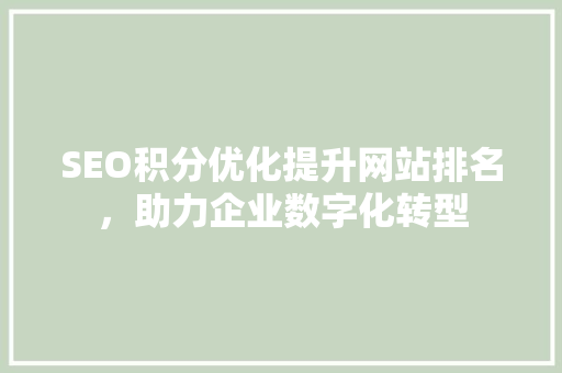 SEO积分优化提升网站排名，助力企业数字化转型