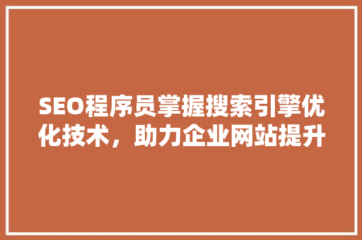 SEO程序员掌握搜索引擎优化技术，助力企业网站提升排名