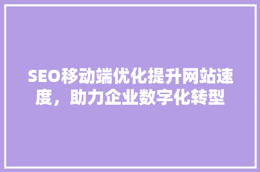 SEO移动端优化提升网站速度，助力企业数字化转型