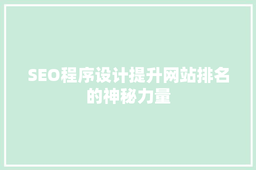 SEO程序设计提升网站排名的神秘力量