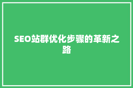 SEO站群优化步骤的革新之路