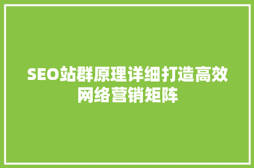 SEO站群原理详细打造高效网络营销矩阵