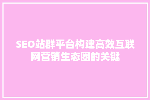 SEO站群平台构建高效互联网营销生态圈的关键