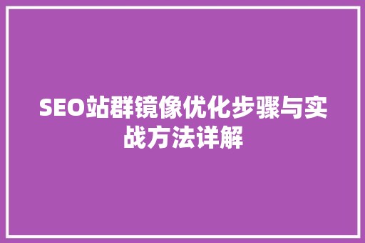 SEO站群镜像优化步骤与实战方法详解