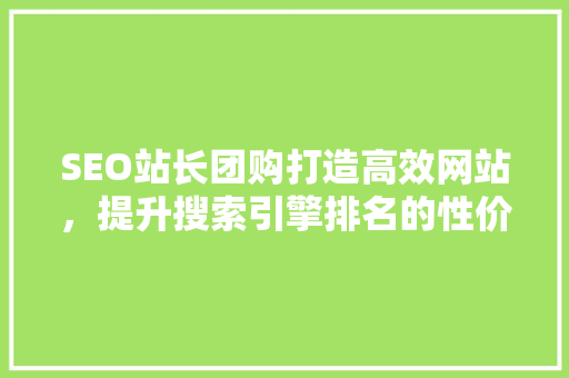 SEO站长团购打造高效网站，提升搜索引擎排名的性价比之路