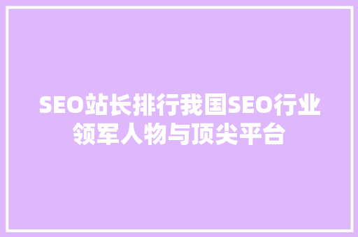 SEO站长排行我国SEO行业领军人物与顶尖平台