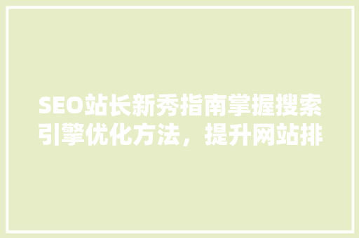 SEO站长新秀指南掌握搜索引擎优化方法，提升网站排名