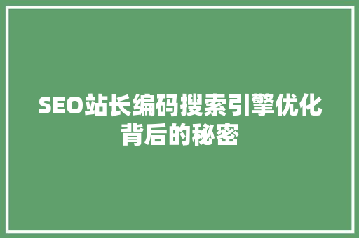 SEO站长编码搜索引擎优化背后的秘密