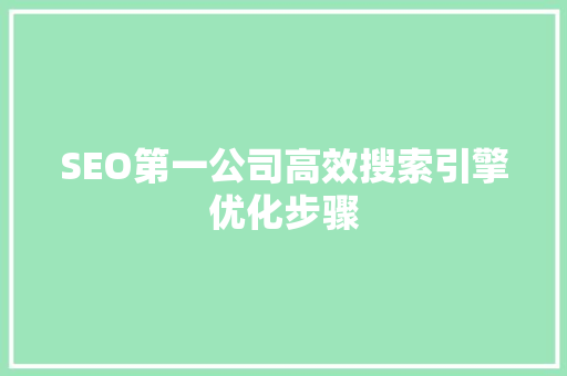 SEO第一公司高效搜索引擎优化步骤