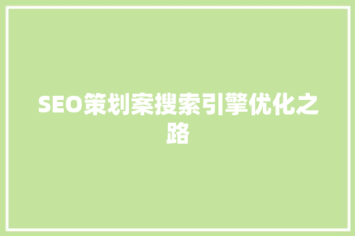 SEO策划案搜索引擎优化之路