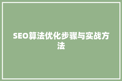 SEO算法优化步骤与实战方法