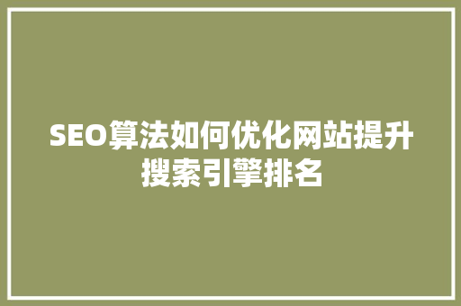 SEO算法如何优化网站提升搜索引擎排名