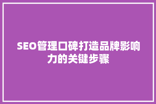 SEO管理口碑打造品牌影响力的关键步骤