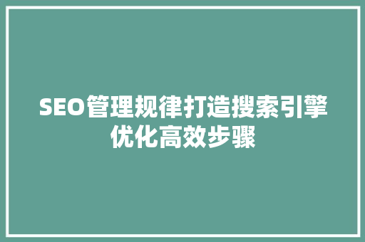 SEO管理规律打造搜索引擎优化高效步骤