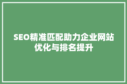 SEO精准匹配助力企业网站优化与排名提升