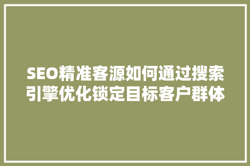 SEO精准客源如何通过搜索引擎优化锁定目标客户群体