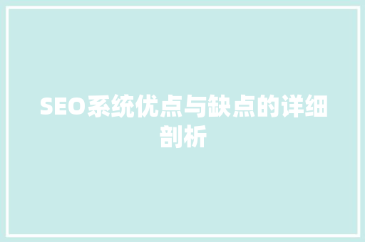 SEO系统优点与缺点的详细剖析