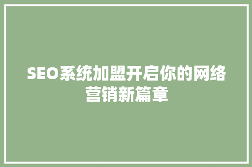 SEO系统加盟开启你的网络营销新篇章