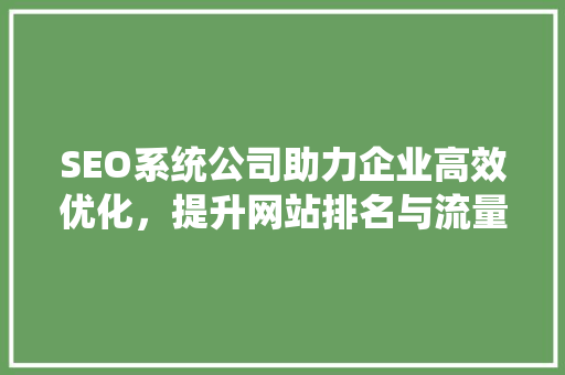 SEO系统公司助力企业高效优化，提升网站排名与流量